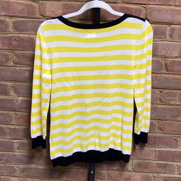Ruby Rd. Yellow Stripe 3/4 Sleeve Sweater Size Medium - Picture 2 of 5